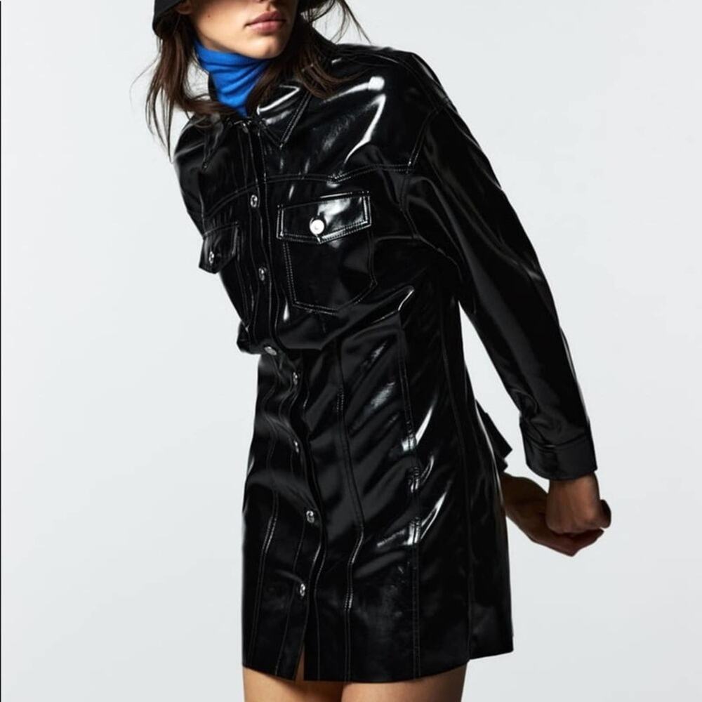 ZARA BLOGGER FAVORITE FAUX LEATHER DRESS BLACK - Picture 11 of 15